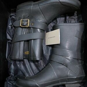 Burberry Brainmid Rubber Mid Buckle Rainboot Black Sz EUR 38